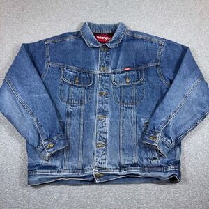 Wrangler Trucker Jacket Men's XL Blue Denim Flannel Lined Classic Fit Western